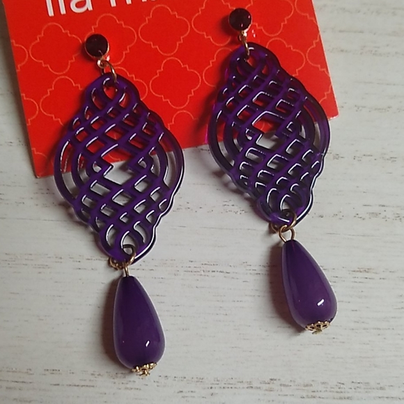 😻 3 For $15 Purple Lucite Bling Stud Dangle - Picture 3 of 3